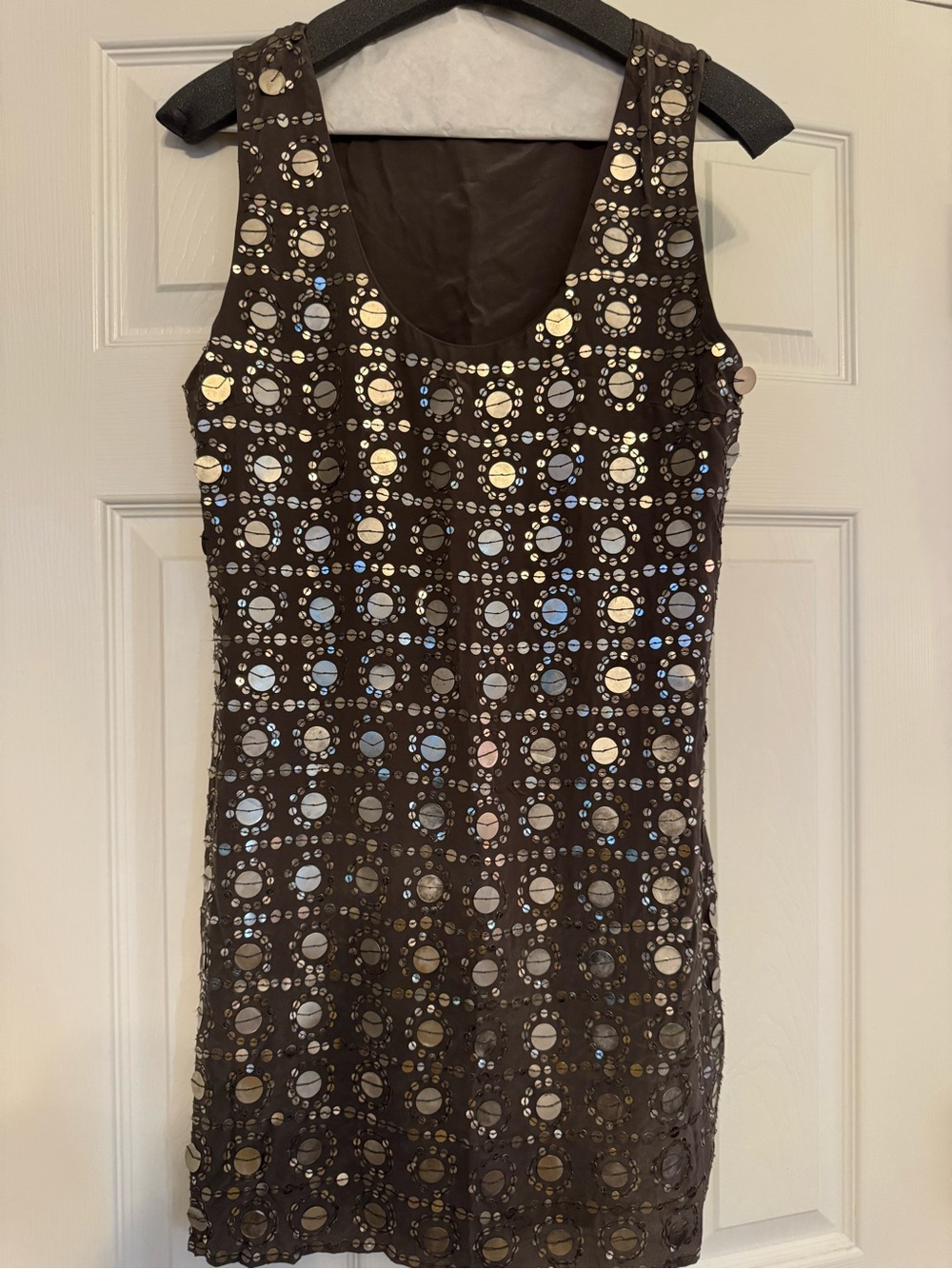 Sheri Bodell 100% Silk Dress Paillette Metal Disc Sequin Embellished Y2K Size S